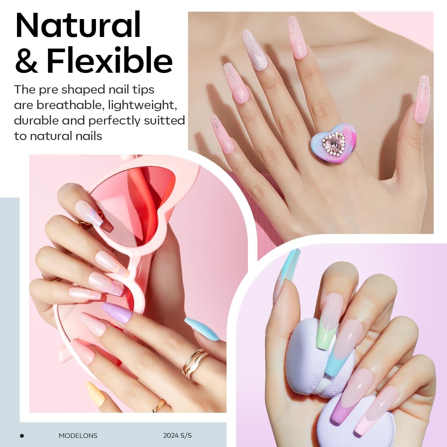 Modelones Kit pentru unghii și gel adeziv 500 buc. Set extensii unghii cu gel adeziv Kit unghii cu gel, adeziv unghii și mini lampă unghii acoperire completă vârfuri unghii presă pe Nail Art Studio Salon DIY