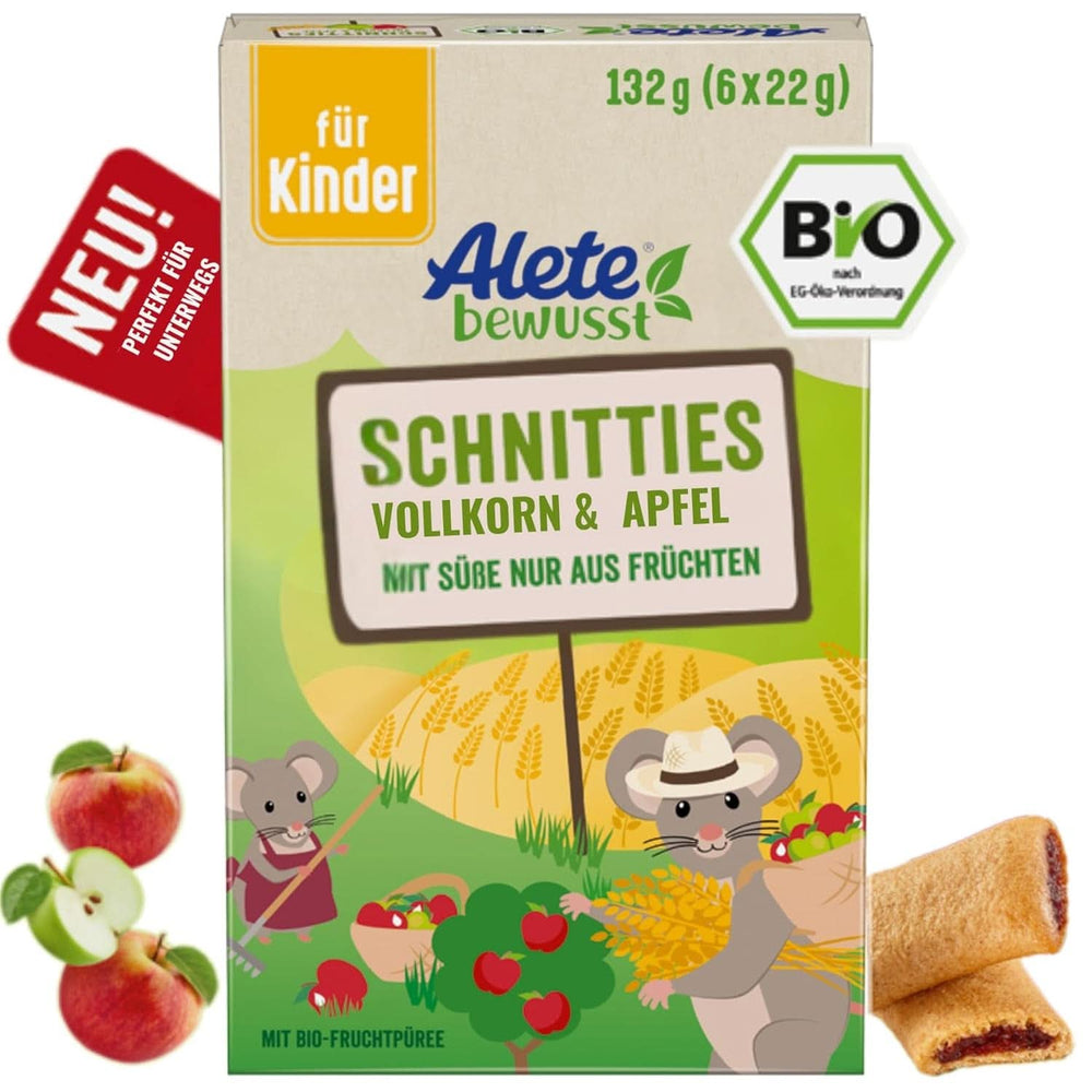 Alete Bio Schnitties fuldkorn og æbler 6 X 22 gram Mor og Barn Naty Shop 132 gram