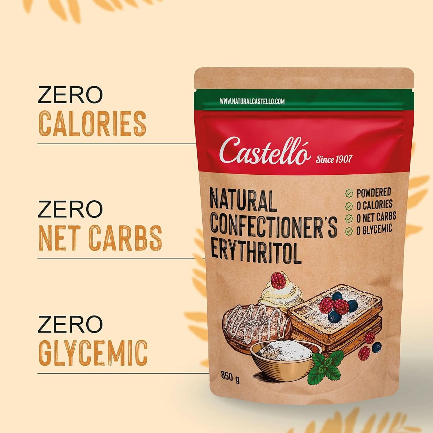 Naturlig erythritol - flormelis | 10G = 7G sukker, 850 gram Sweeteners Naty Shop