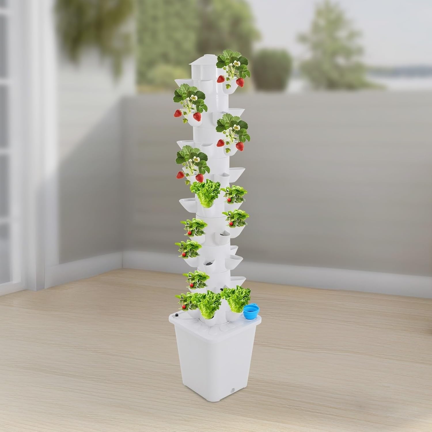 Hydroponic System Hydroponic Tower Indendørs Urtehave Hydroponisk dyrkningssystem med 45 plantesteder Vandpumpe Vandtank 20L Lodret til blomster og grøntsager
