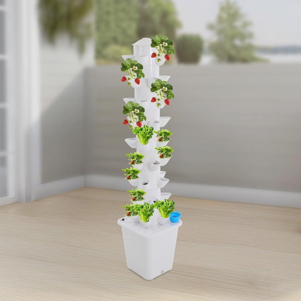Hydroponic System Hydroponic Tower Indendørs Urtehave Hydroponisk dyrkningssystem med 45 plantesteder Vandpumpe Vandtank 20L Lodret til blomster og grøntsager