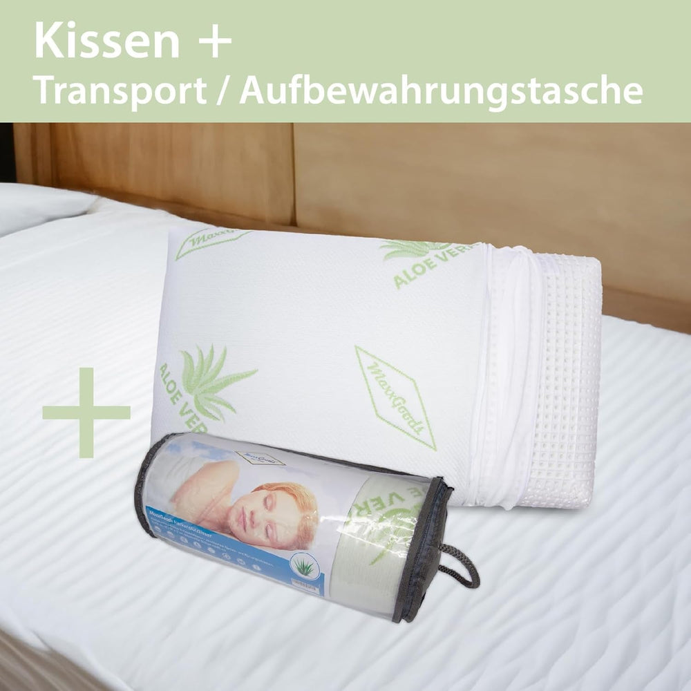 Maxxgoods pernă ortopedică, pernă de susținere a gâtului din spumă visco gel cu capac de protecție aloe vera și capac interior 100% bumbac - pernă pentru dormit pe stomac, spate și lateral (42Cm X 70Cm X 12Cm) Perne ortopedice cervicale Naty Shop