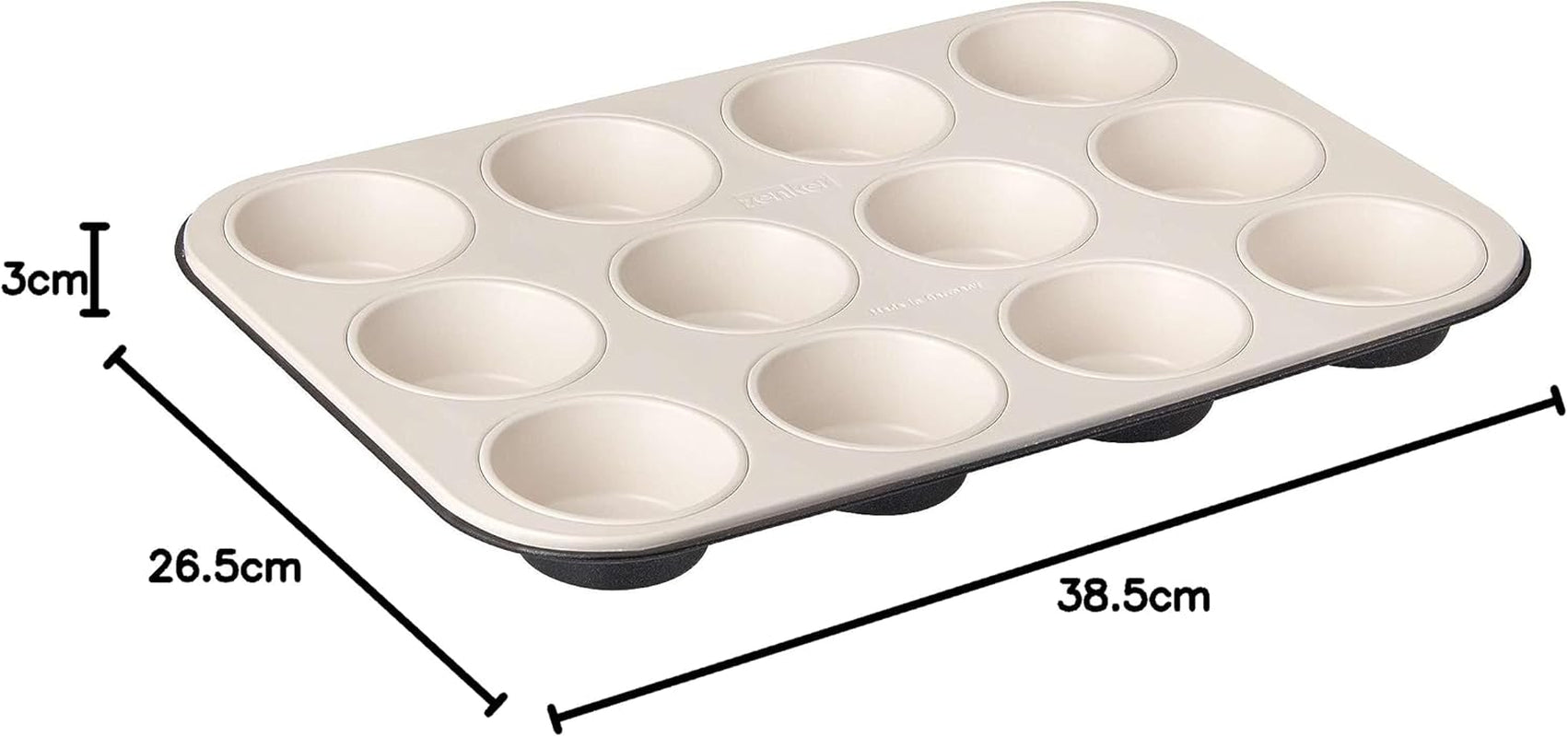 Zenker 12 muffins, diameter Ø 7 cm CREME NOIR, Bageplade til muffins med non-stick belægning forstærket med keramik Forme og bageplader Naty Shop