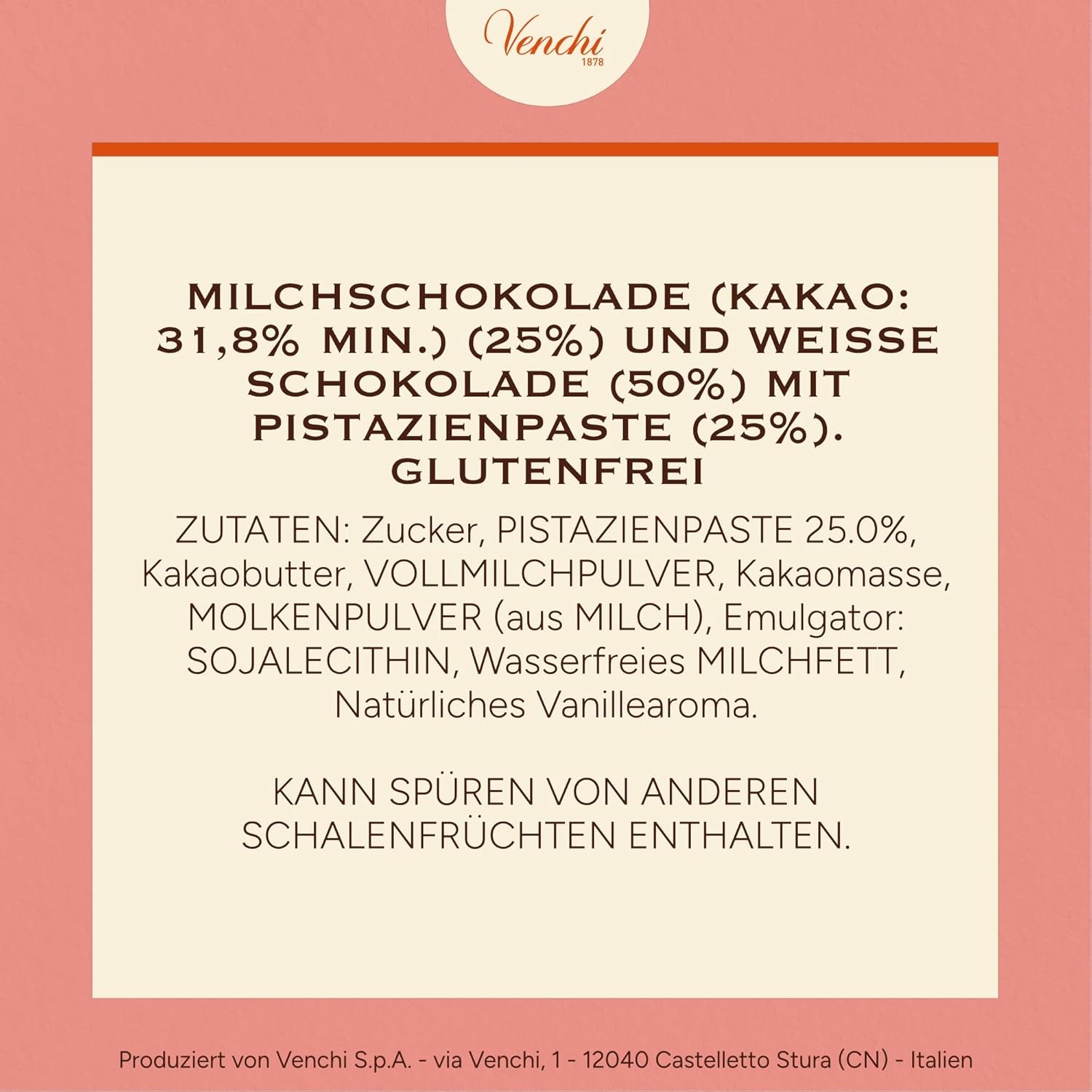 Venchi - Cremino Pistachio Bar, 110g, mælk og hvid chokoladebar med pistaciepasta, tre-lags opskrift med middelhavssmag, glutenfri, ingen kunstige farver