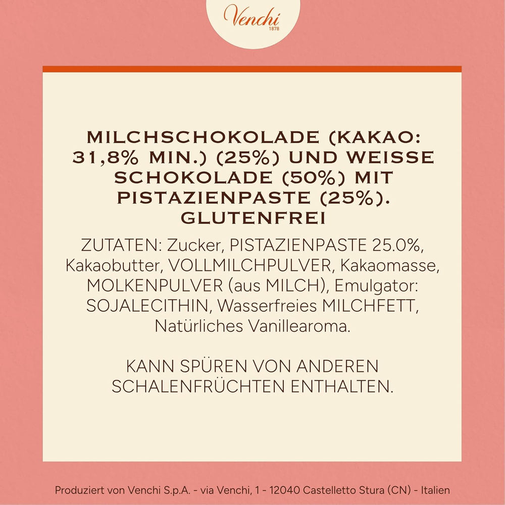 Venchi - Cremino Pistachio Bar, 110g, mælk og hvid chokoladebar med pistaciepasta, tre-lags opskrift med middelhavssmag, glutenfri, ingen kunstige farver