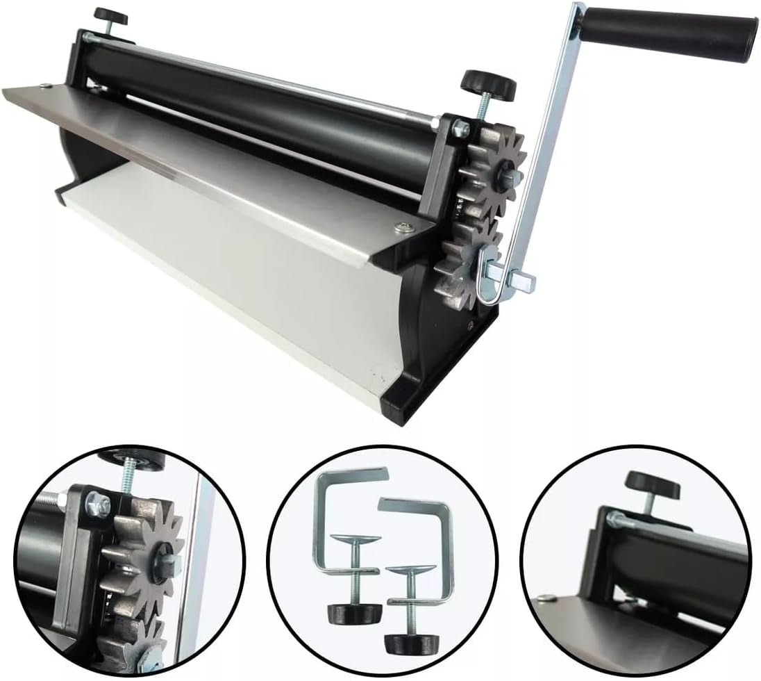 DKN Pizzadejrullemaskine med håndsving, 48,8 cm, nudelmaskine, Teigfolie med Anti-Haft ruller og Dicken Control – Konstruktion af massiv Stahl og Aluminium