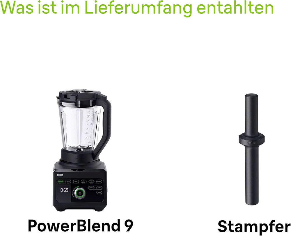 Braun Hochleistungsmixer Powerblend 9 JB9040 – Standmixer Mit Glas-Mixkrug, 18 Mixprogram, 10 Geschwindigkeiten + Pulsefunktion, Heiße Suppen Funktion, Reinigungsprogramm, Stampfer, 1600 W, Schwarz Kitchen Naty Shop