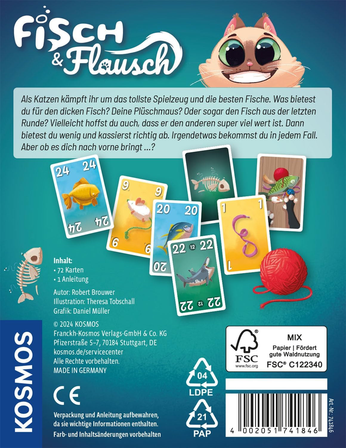 Kosmos 741846 Fish & Fluff Card Game, et sjovt budspil for hele familien, brætspil for 2-6 spillere fra 8 år og opefter, festspil
