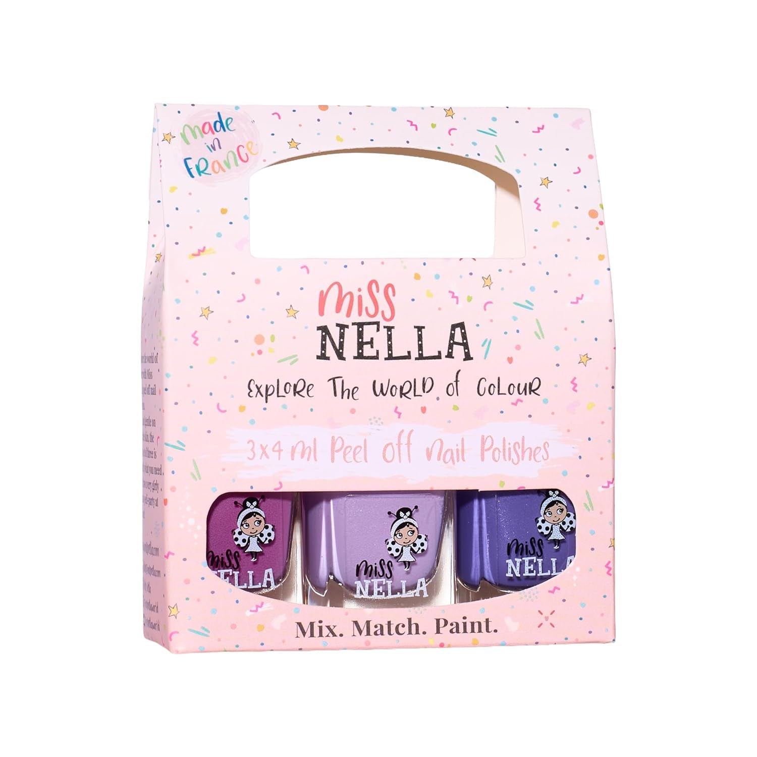 Miss Nella Magic Collection 4-delt glitter neglelaksæt: Pink, rød, guld og blå, special aftagelig neglelak til børn, ikke-giftig, vandbaseret, lugtfri