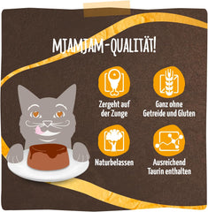MjAMjAM - Hrană umedă premium pentru pisici - Panna Gatto - pui fraged cu un topping nobil, pachet de 12 (2x80g), fără cereale