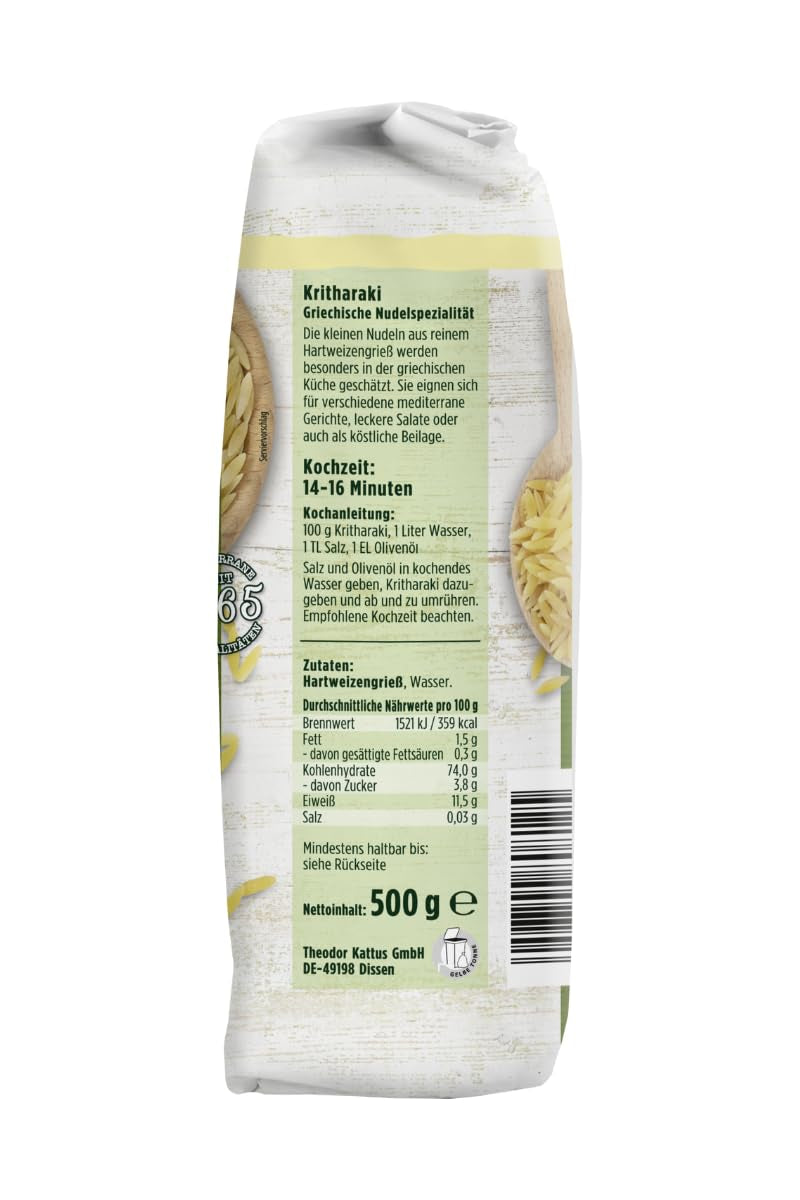 - Kritharaki Nudeln (Reisnudeln/Risoni/Orzo) | Griechische Nudelspezialität aus Hartweizengrieß | 500 g i pose