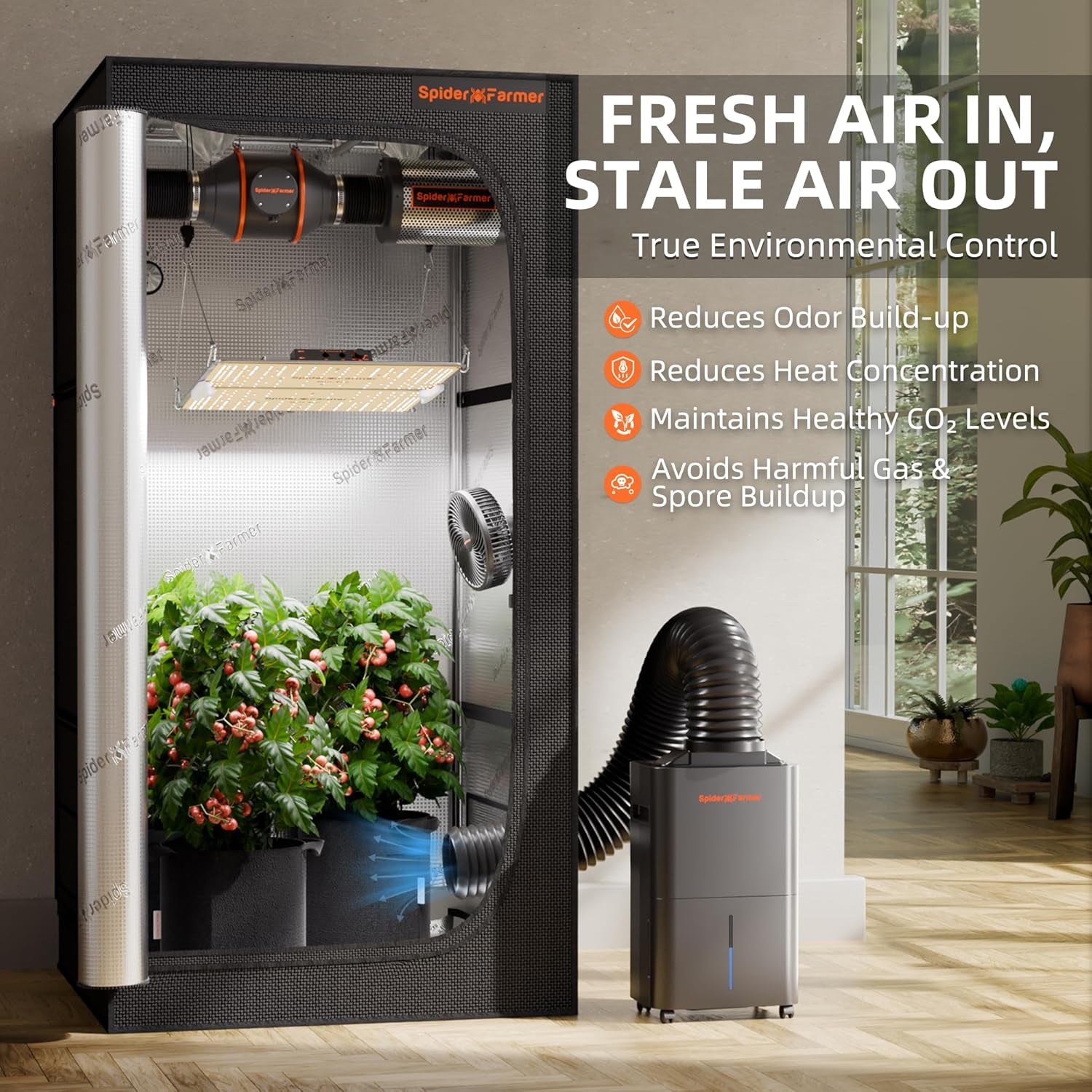 SPIDER FARMER Affugter, 12L planteaffugter med fugtkontrol, appkontrol, 24-timers timerfunktion til væksttelte, elektrisk affugter til indendørs haver, lejligheder og kældre