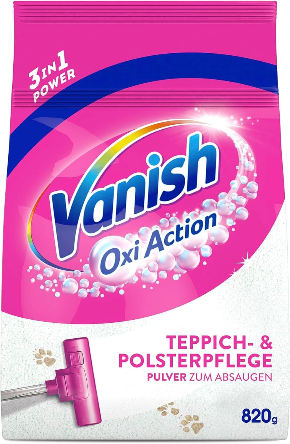 Vanish Oxi Action Rensepulver til tæpper og polstring - 1 X 820 G - Renser store områder af tæpper og polstring mod snavs, lugt og støv Rufe Naty Shop Vaskemidler 820 gram