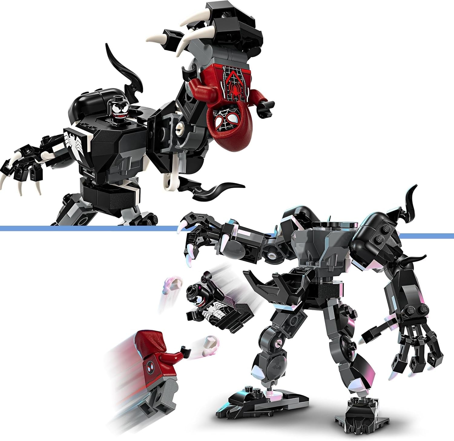 LEGO Marvel Venom Mech vs. Miles Morales bevægelige actionfigurer til børn Spider-Man Sæt med Superhelte Duel Minifigurer Legetøjsgave til drenge og piger 6 år 76276 Byggesæt Besuche den LEGO-Store