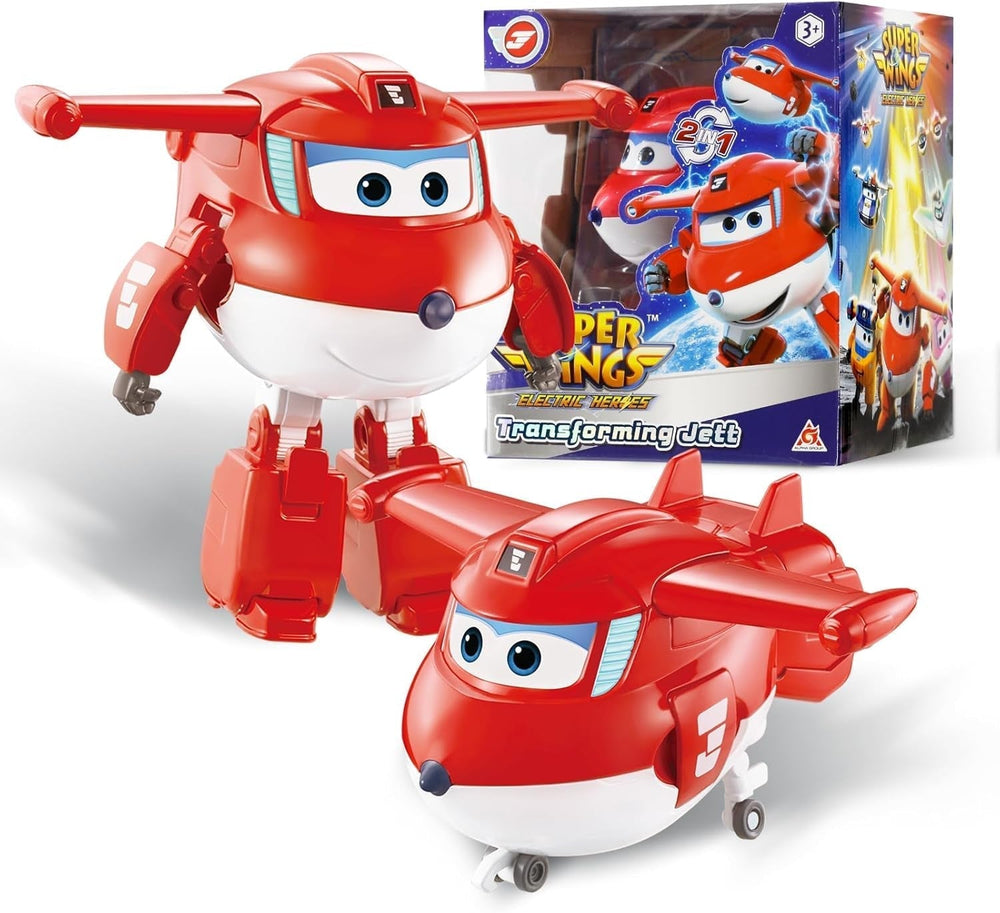 Super Wings Transformation Plane Supercharged Traver, ca. 12,7 Cm Store børn Legefigur Legetøj Fly og Robot Figur til drenge og piger over 3 år Sølv Action Figurer Naty Shop Jett