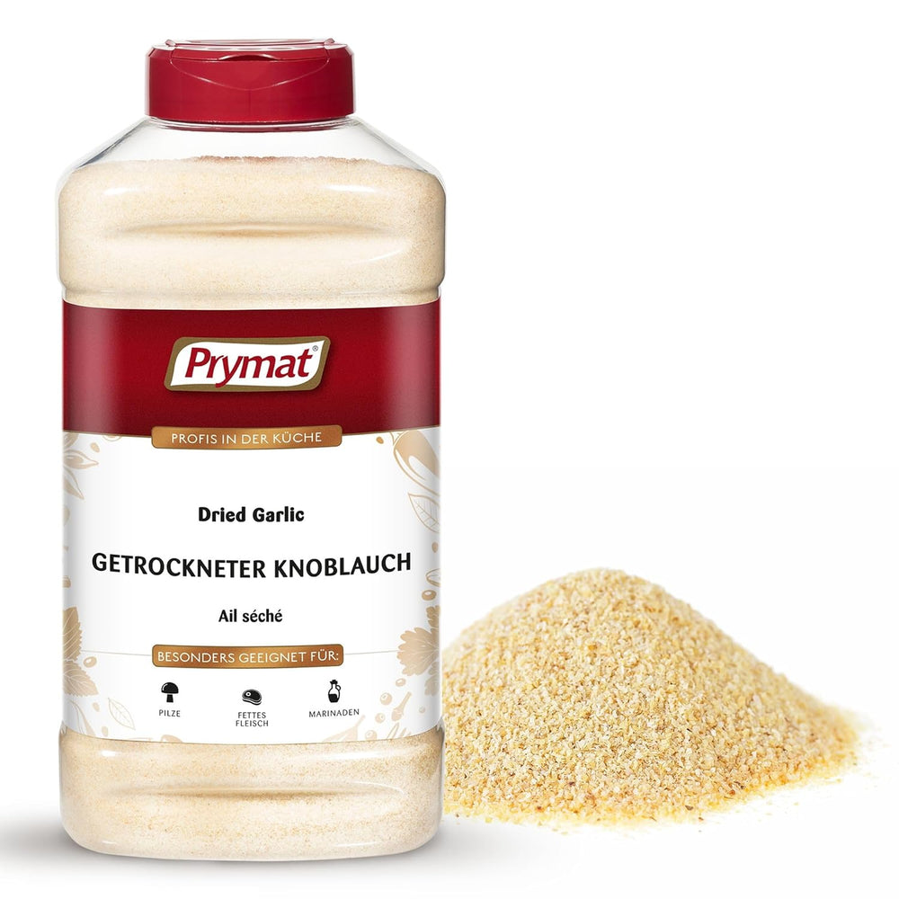 Prymat Getrockneter Knoblauch granuliert 1.05kg – Aromatisches Knoblauchgranulat zum Würzen von Fleisch, Fisch, Gemüse, Saucen, Dips & Marinaden – intensiv im Gesmack – ohne Zusätze