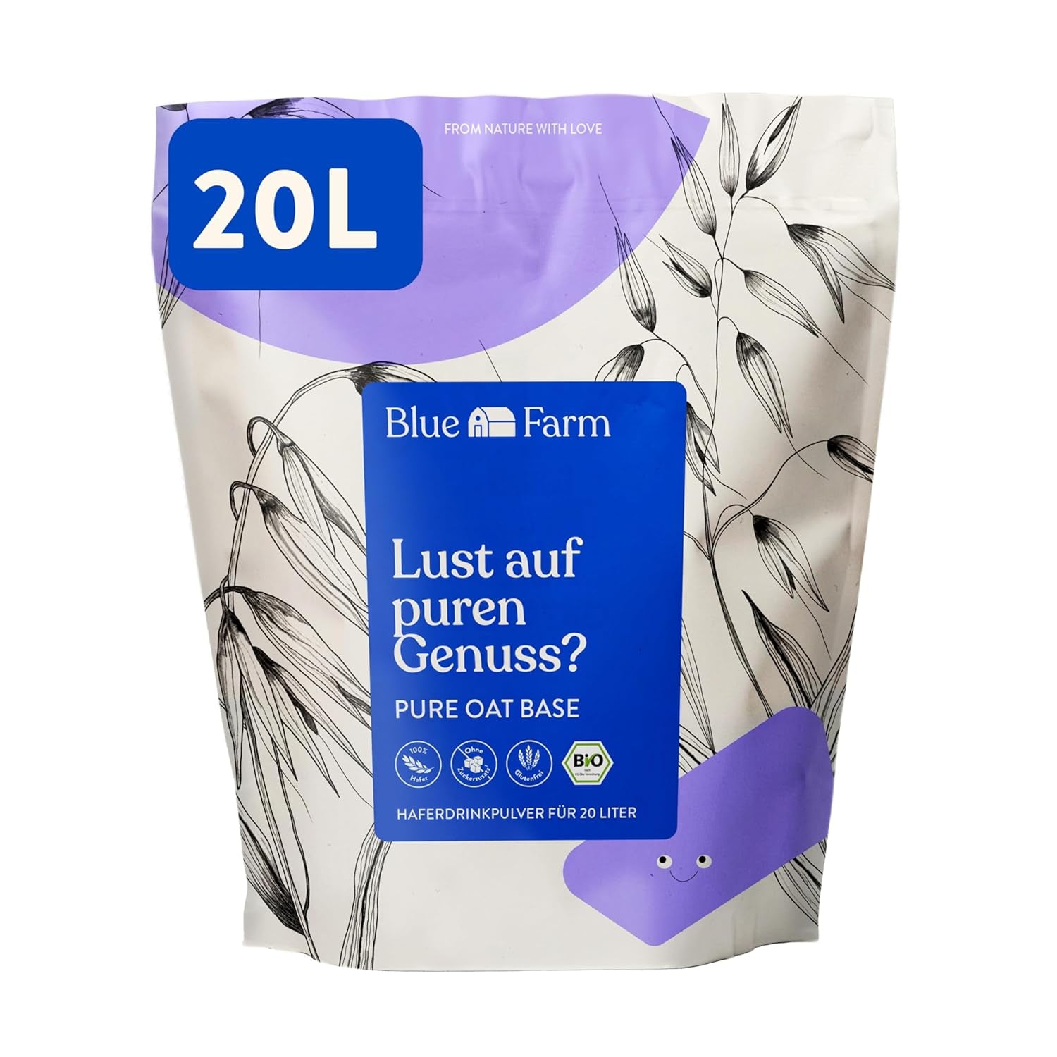 Blue Farm Pure Oat Base für bis zu 8 Liter Haferdrink zum Selbermischen – 100 % bedste Bio-Qualität – 100 % vegansk, laktosefri og glutenfri – 90 % weniger Verpackungmüll