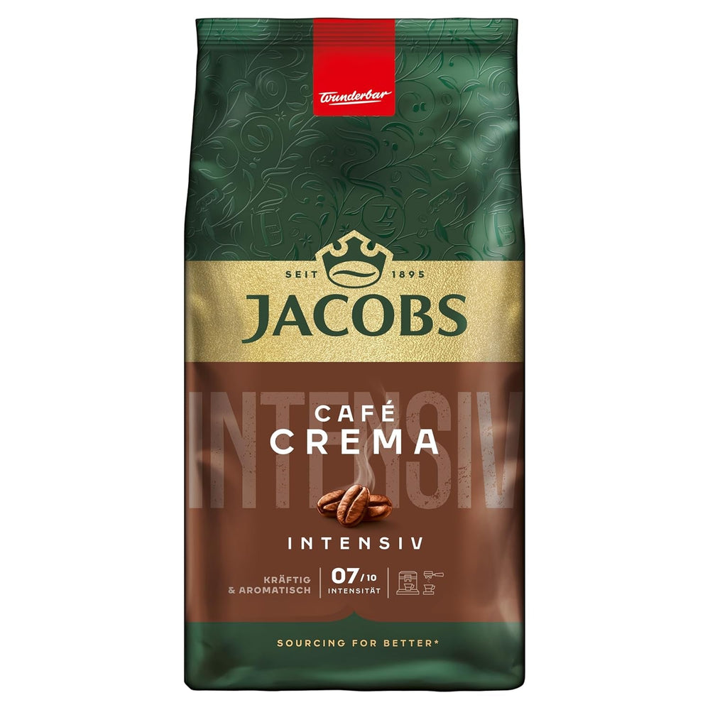 Jacobs Café Crema Gold Kaffeebohnen 1Kg – Vollmundig, Aromatisch, Fruchtige Noter, Arabica & Robusta Bohnen, Intensität 5/10, Ideal Für Café Crema Naty Shop Café Crema Intensiv 1 Kg