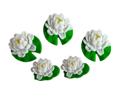 Set 5 decoratiuni comestibile din pasta de zahar, Nuferi albi Decoratiuni din Pasta de Zahar Naty Shop