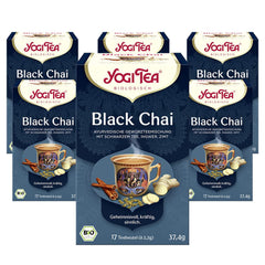 YOGI TEA, Black Chai, Chai negru, ceai ayurvedic organic cu condimente și plante, amestec de ceai negru, ghimbir, scorțișoară, Yogi Tea pachet de 6, 6X17 pliculețe (102 pliculețe de ceai în total), ideal ca cadou