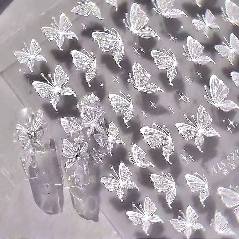 Aurora Muschel Schmetterling Nagelsticker Weiß Schmetterlinge Nail Sticker Gelee Relief Butterfly Nagelaufkleber Y2K Butterflies Nagel Sticker Nägel Nageldesign Nagel Zubehör Nail Art Stickers Nailart