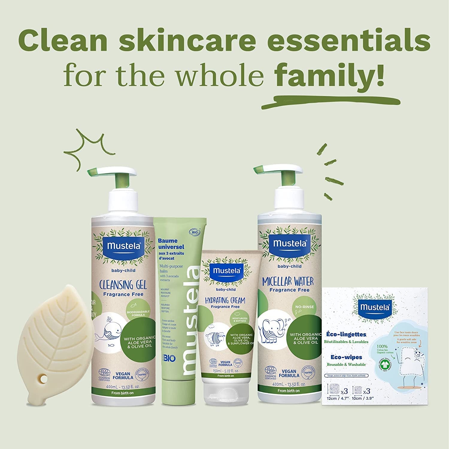 Genanvendelige body- og makeupbleer i 100 % GOTS-bomuld til babyer og hele familien - Renser huden og absorberer snavs, velegnet til følsom hud (6-pack)