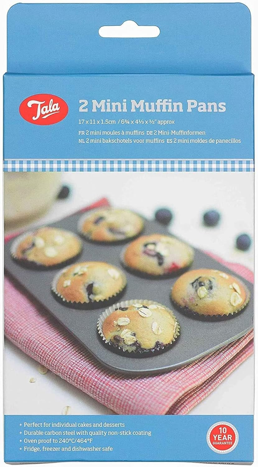 Tala Mini-Kuchenformen, Dekorativ, Antihaftend, Gugelhupf-Form, Gleichmäßige Hitzeverteilung, Gerillte Form, Karbonstahl, Breite, Flache Griffe, Spülmaschinen Und Gefrierschrankfest, 2 Stück Forme og bakker til bagning Naty Shop 20Cm X 14Cm