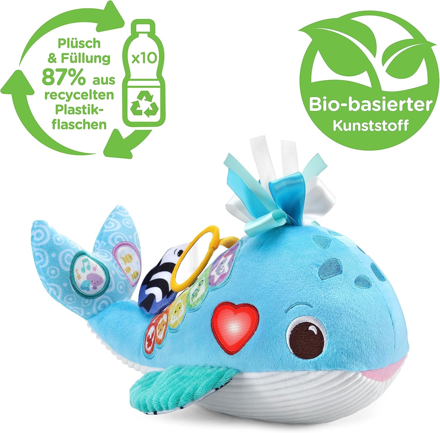 VTech Baby music plush whale - Jucărie interactivă de pluș pentru a descoperi și stimula simțul tactil - Cu cântece, fraze și melodii - Pentru copii cu vârsta cuprinsă între 3-36 luni Jucarii Bebe Naty Shop