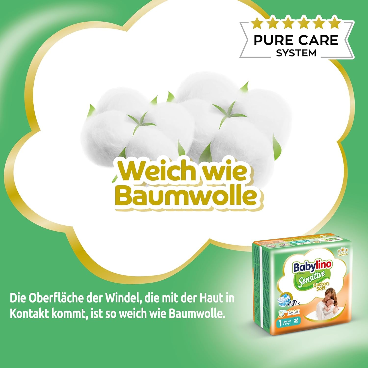 Følsomme babybleer, str. 1, nyfødt (2-5 kg), 26 stk