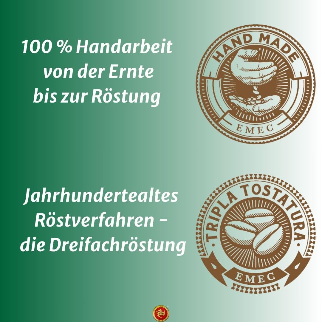 Caffè Crema - Boabe de cafea prăjite în Sicilia - Proces tradițional de prăjire îndelungată cu cremă perfectă, pungă de 250 g, aciditate deosebit de scăzută pentru aparate complet automate și portafiltru