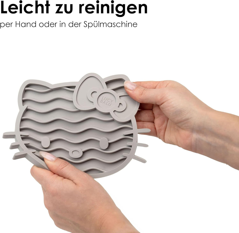 LucyBalu X Hello Kitty ZENCAT Covoraș de lins pentru pisici | Covoraș de lins pentru pisici | Hrănitor lent | Covoraș de lins din silicon de calitate alimentară | Covoraș de lins din silicon | Taupe