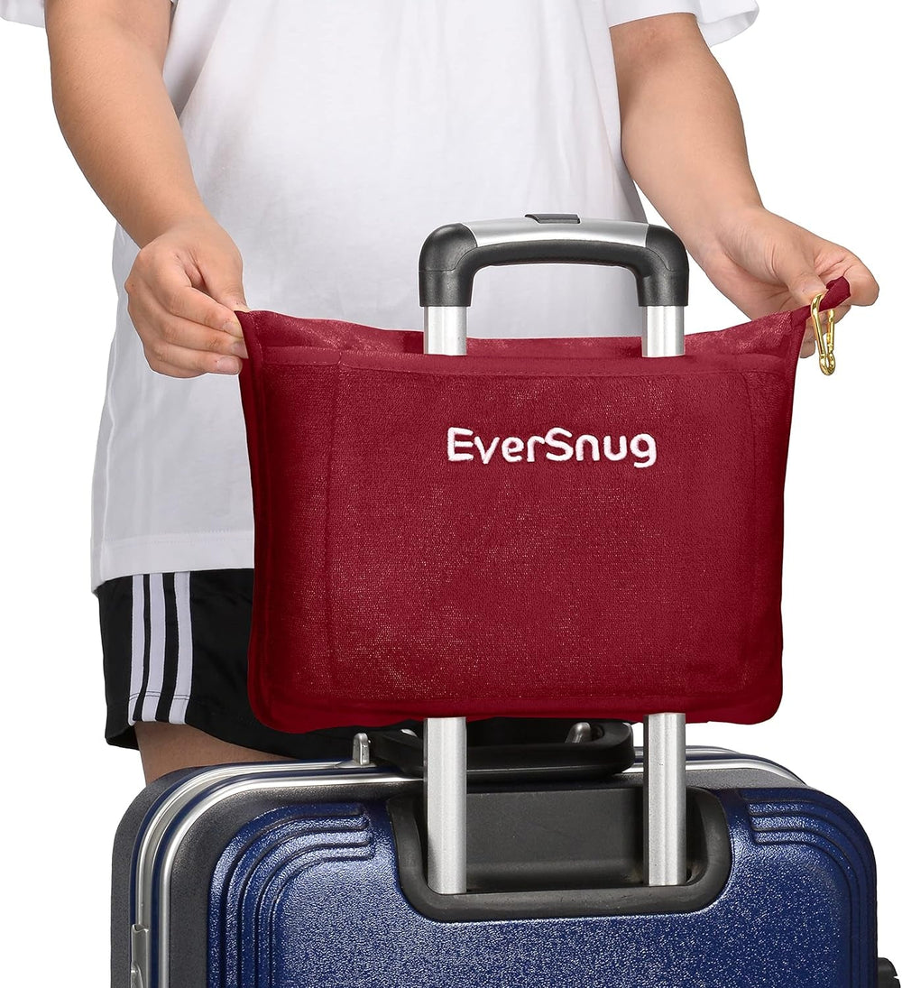Eversnug Travel Blanket And Pillow - Soft 2 în 1 Airplane Blanket cu Soft Pocket Pillow Cover, Handbag Cover And Backpack Holder (Burgundy Red) Perne calatorie Naty Shop