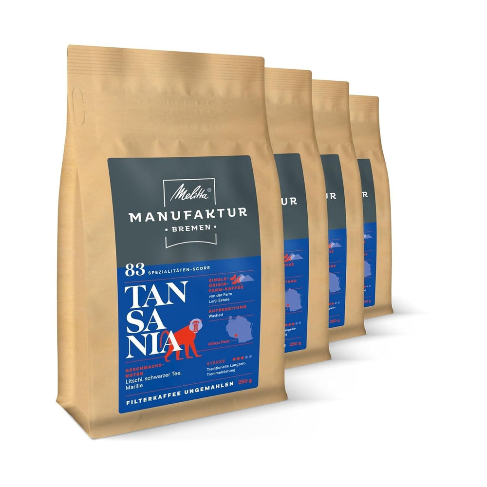 Melitta Manufaktur-Kaffee Guatemala honning, specialkaffe, 250 g, hele kaffebønner, umalet, enkelt oprindelseskaffe, delikat tromleristet, ristet i Tyskland, styrke 3 Naty Shop Coffee 4 x 250 gram Tanzania hel bønne
