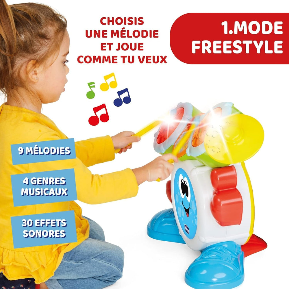 Chicco 00009820100000 Mi First set de tobe cu lumini și sunete, 3 moduri de redare instrument muzical cu baterie pentru copii, multicolor, Mare Jucarii Bebe Naty Shop
