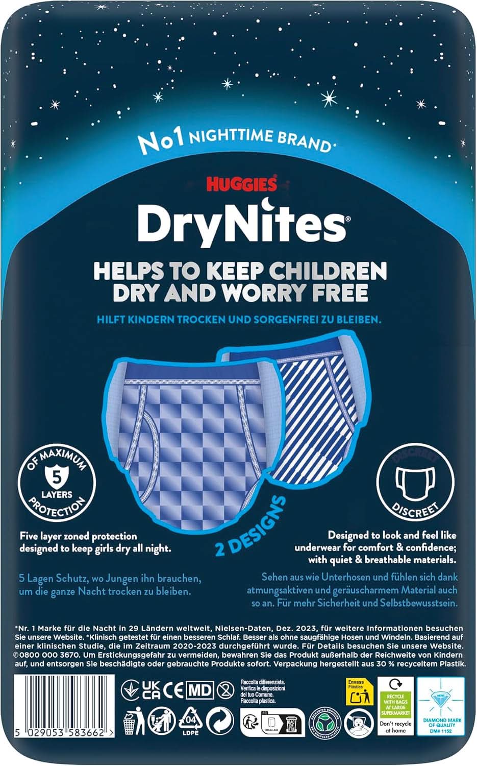 Huggies Drynites Nachtwindeln Bei Bettnässen, Für Jungen Ab 13 Bis Ca. 17 Jahre (48-60 KG), 27 Stück (3X9), Monatspack, Ble-Pants Naty Shop