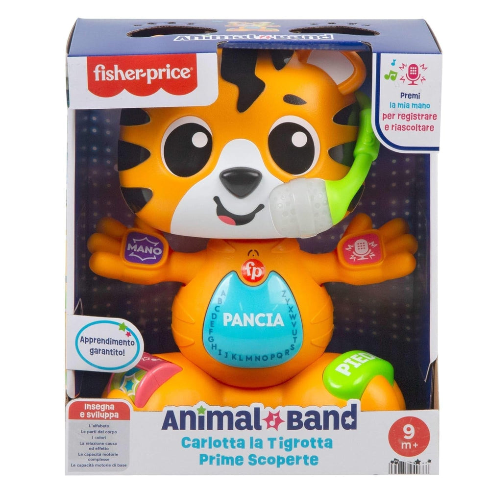 Jucărie educativă Fisher-Price pentru bebeluși și copii mici, Beat Bande Learning & Dancing Tiger Justin cu sunete și lumini pentru copii începând cu vârsta de 9 luni, versiune italiană, HYL04 Jucarii Bebe Naty Shop