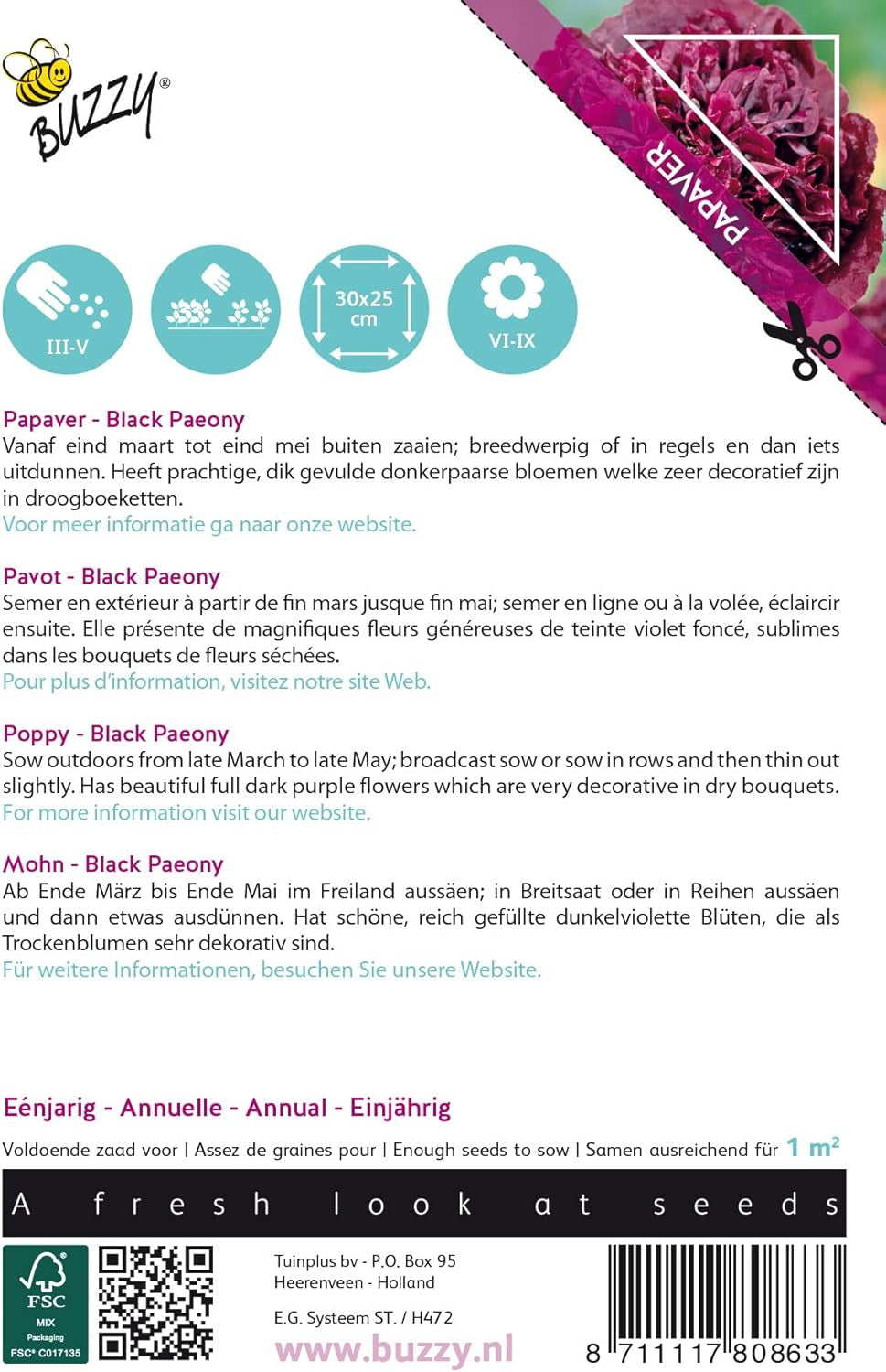 Blomster af Buzzy Poppy, Black Poppy Paeony