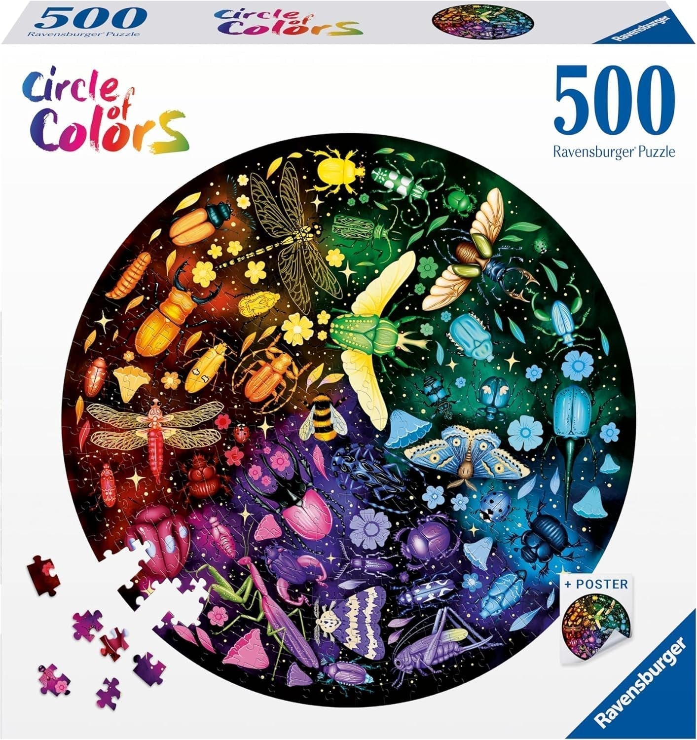 Ravensburger - Puzzle pentru adulți - Puzzle rotund cu 500 de piese - Potrivit de la 12 ani - Insecte (roată colorată) - Puzzle fabricat în Europa - 12000820 Puzzle Naty Shop