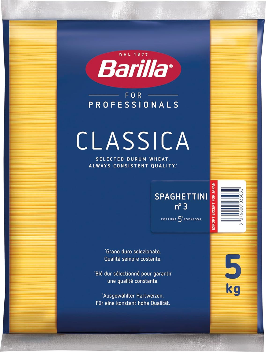 Barilla Pasta Klassische Spaghetti n.5 fra højkvalitets Hartweizen immer al dente, (1 x 500 g), geschmacklos