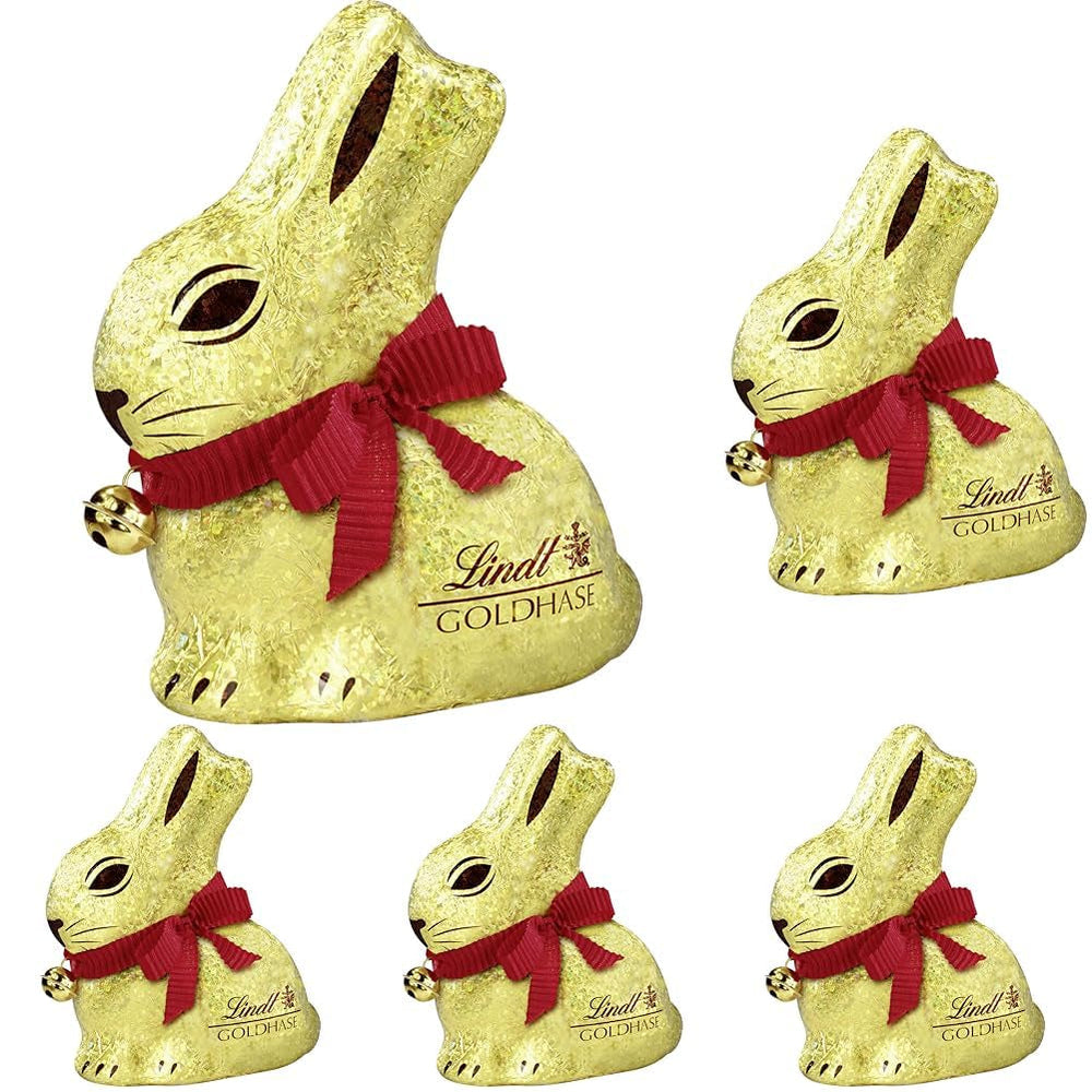 Lindt Schokolade GOLDHASE Glamour Edition Gold | 100 G GOLDHASE | Premium Vollmilch-Schokolade in Hasenform Zu Ostern | Osterschokolade | Schokoladengeschenk | Schokoladenhase | Osterhase Naty Shop 100 G (5Er Pack)