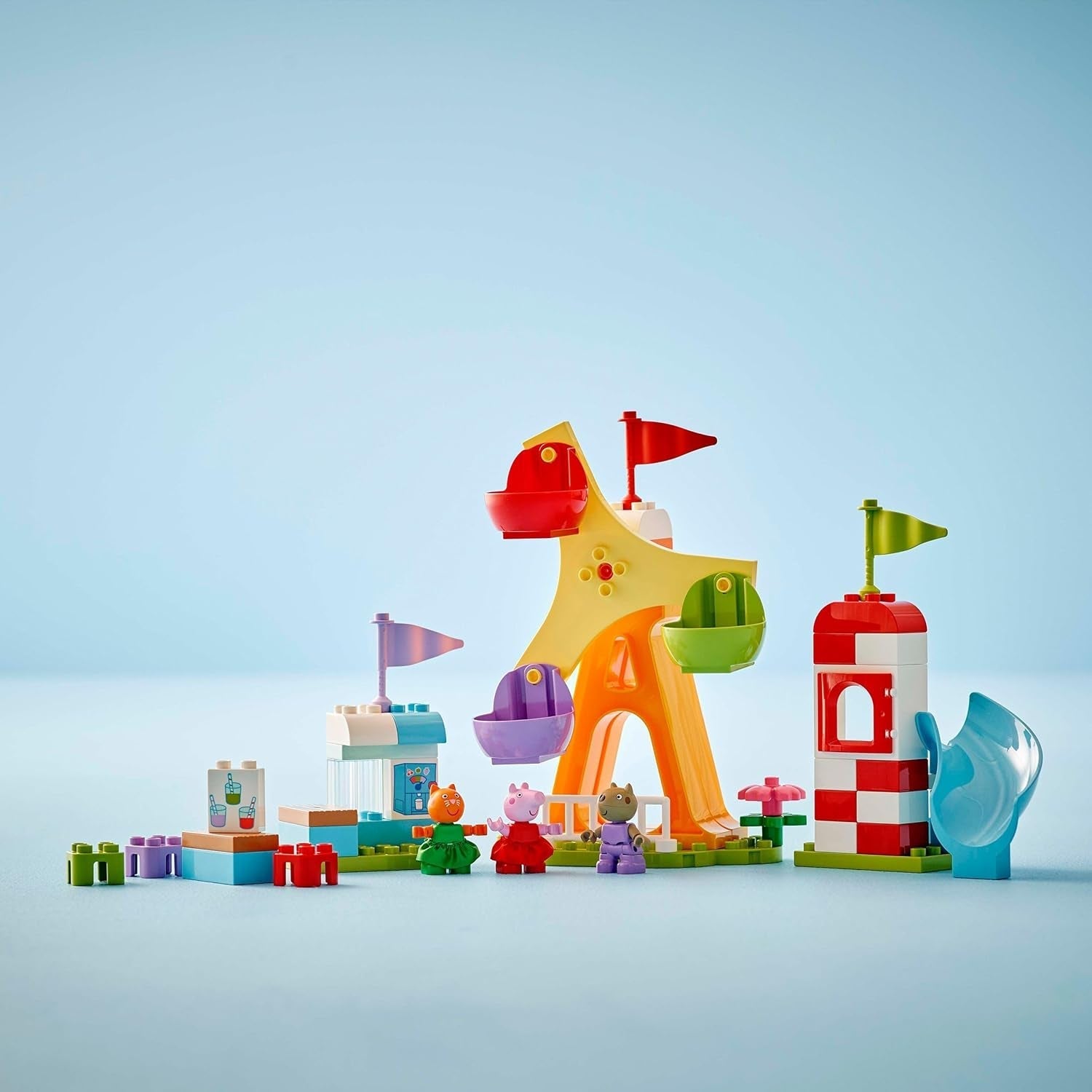 LEGO DUPLO Peppa Wutz Fairground - Børnelegetøj og motorisk legetøj for 2+ år - Førskolespil med stort hjul, rutsjebane og 3 figurer inklusive Mollie Kitty og Klausi Kläff - Gave til børn 10453 Byggesæt Besuche den LEGO-Store