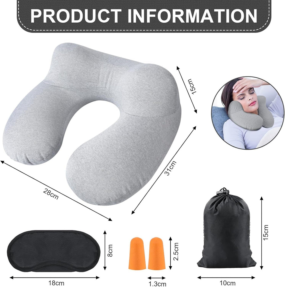 Aiqinu Pernă gonflabilă pentru gât Pernă de călătorie, Compact Quick Neck Pillow gonflabil cu capac de pernă lavabil pentru călătorii cu mașina, avionul, trenul, biroul, familia Perne calatorie Naty Shop
