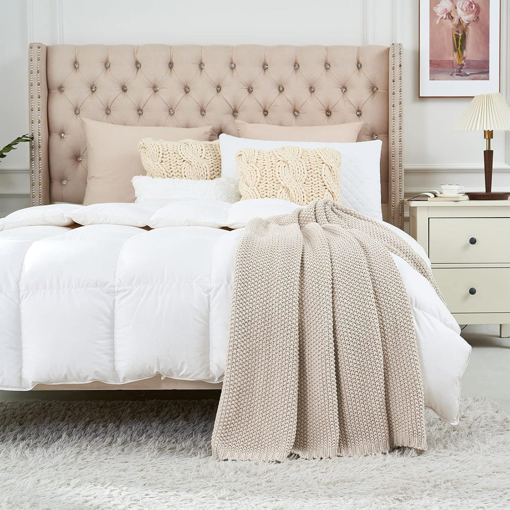 Chunky strik tæppe, Letvægts, Beige, 100% økologisk bomuld, Tæppe til sofa, sofa, seng, barn, børneværelse, Rustik, Shabby chic, Moderne bondehus, 152,4 X 203,2 cm, Inklusiv vaskepose Senge og tæpper Longhui sengetøj