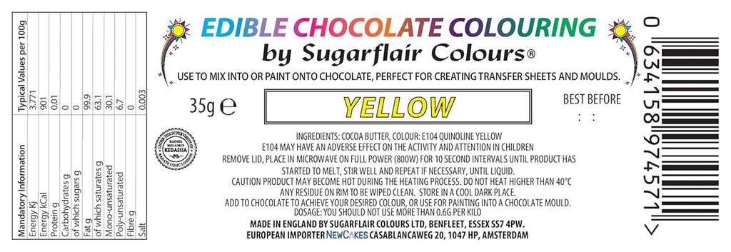 Colorant alimentar Sugarflair Chocolate Colorant alimentar galben pentru ciocolată - Unt de cacao organic colorat, colorant ciocolată pentru colorarea ciocolatei, praline - 35g
