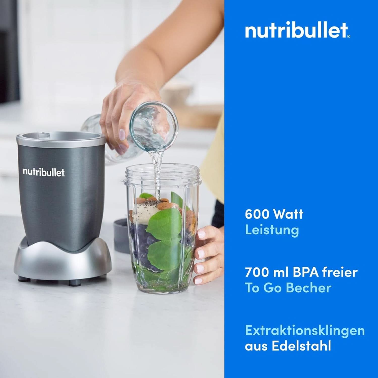 Nutribullet Original, Elektrischer Mixer, Zerkleinerer, Smoothiemixer, Smoothie Maker, 600 W Leistung, Einfach Und Schnell in Der Anwendung, Kompakt, Leicht Zu Reinigen, NB603DG Bucatarie Naty Shop