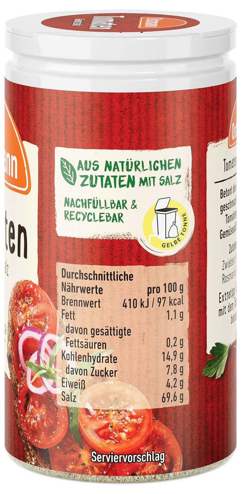 Ostmann Gewürze - Tomat Gewürzsalz | Perfekt til at krydre tomatsalat og bruschetta 60 g i Der Streudose