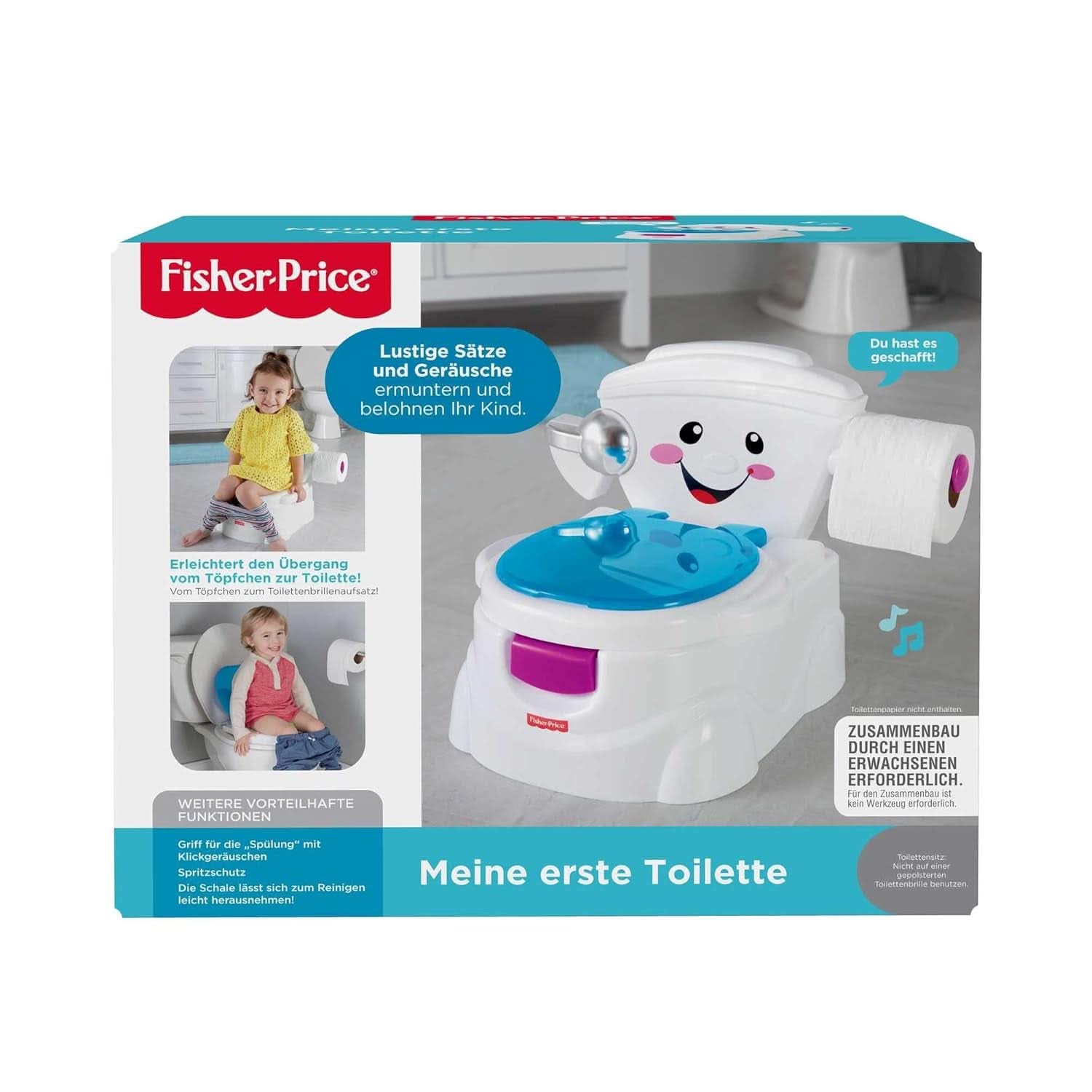 Fisher-Price Meine Erste Toilette, Baby Töpfchen, Mit Musik & Lustigen Sätzen, Tragbare Baby Toilette, Abnehmbarer Toilettenaufsatz, Deutsche Version, Ab 1 Jahr, P4326 Tilbehør Mad og Amning Bebe Naty Shop
