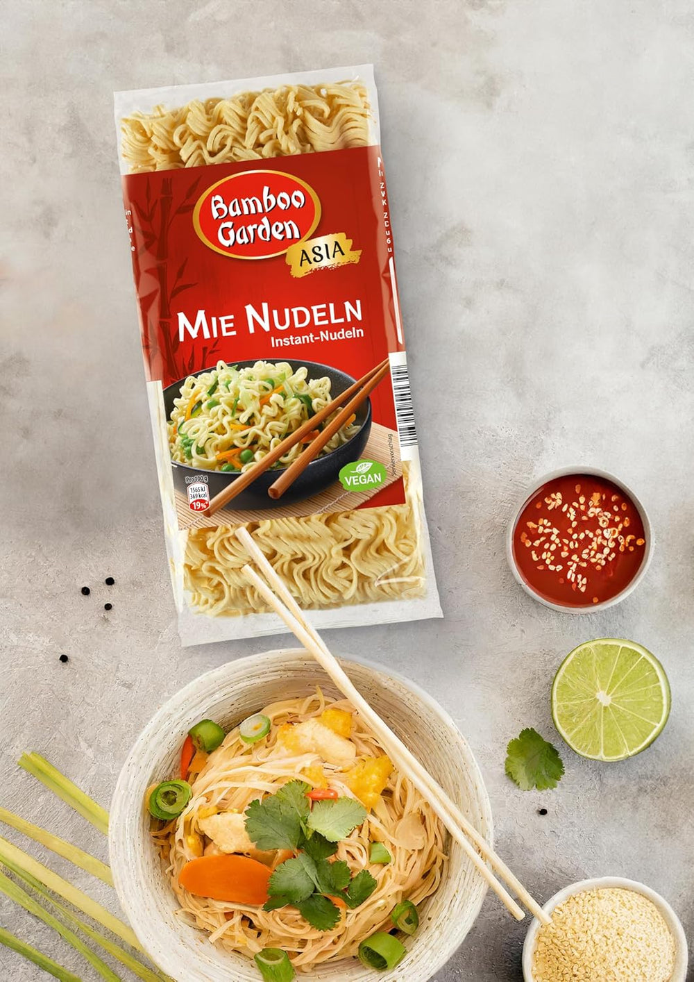Bambushave - Mie Nudler | Instant nudler til asiatisk køkken | Ideel til wok-retter eller supper Veganere | 250 g pose