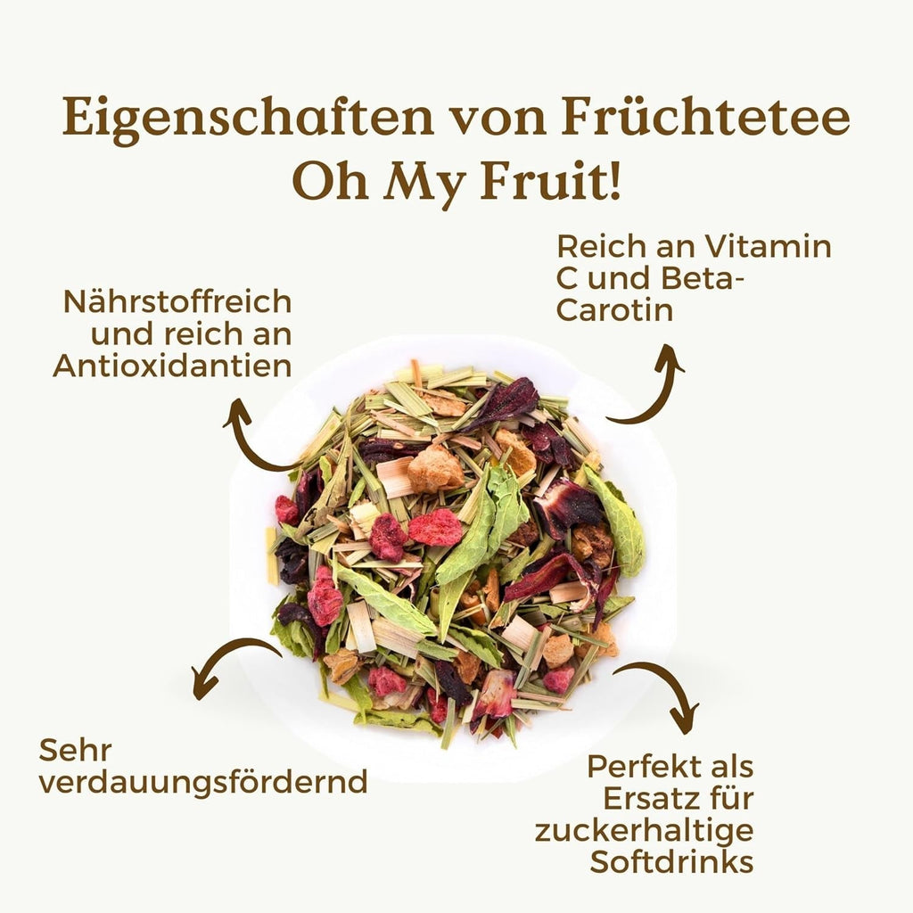 Ceai de fructe BIO Oh My Fruit 100 g (50 de cești) | Ceai de fructe vrac cu mere, hibiscus, zmeură, portocale și frunze de stevia REPLANTEA