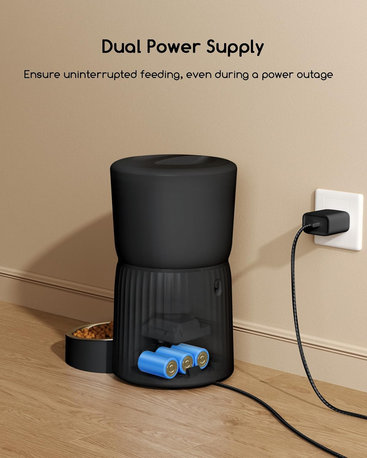 Faroro Futterautomat Katze, 4L Katzenfutter Automat, Futterspender Katze Mit 1–6 Mahlzeiten Per Tag, Portionskontrol, 10s Sprache, Langsames Füttern (Schwarz)